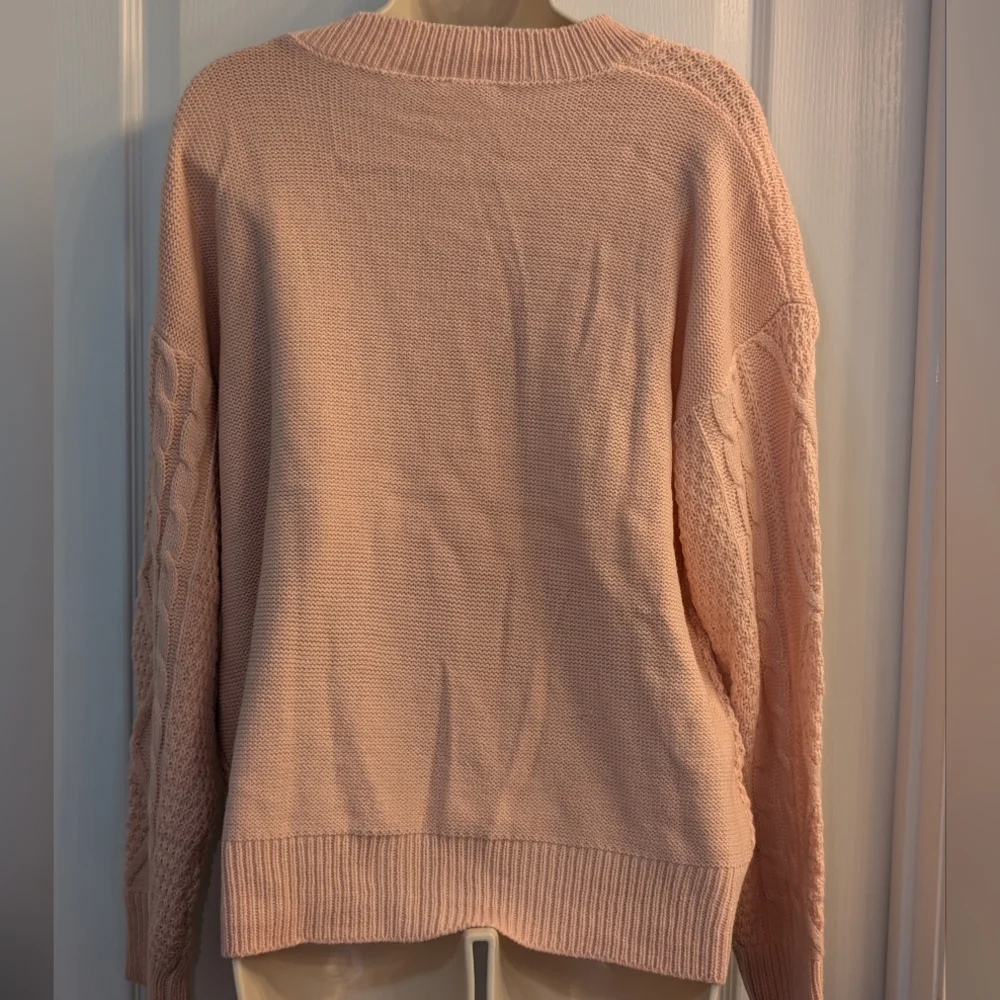 So Me Pink Cable Knit Sweater with Floral Embroidery Size Medium - Picture 3 of 7